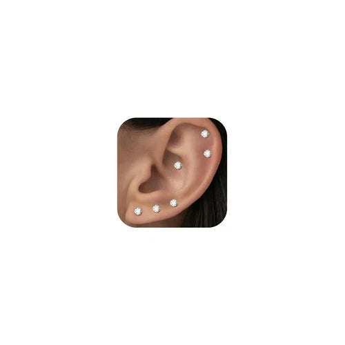 10 Pairs Small CZ Stud Earrings Hypoallergenic Surgical Steel Women Tiny Stack