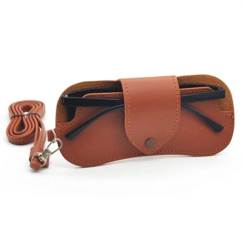 Soft Leather Sunglasses Case with Lanyard Portable Eyeglasses Storage Bag