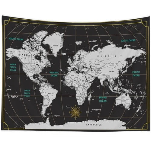 CAPSCEOLL World Map Tapestry Wall Hanging Black 40