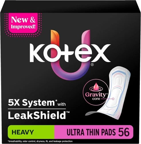 Kotex Ultra Thin Pads, Heavy Absorbency, 56 Count