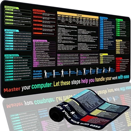 Excel Cheat Sheet Desk Pad Mat (11.8x31.5in) - XL Excel Formulas Shotcuts Mouse