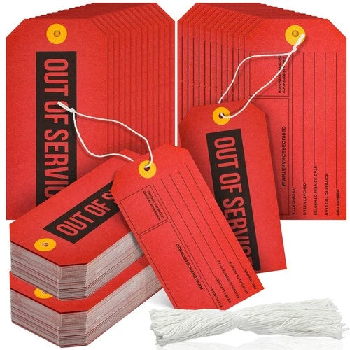 Out of Service Tags, Red Tags, Maintenance Required Tags with Cotton String, 8 I