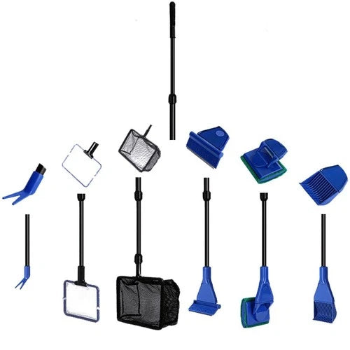 Aquarium Cleaning Tool Set, 6-In-1 with Nets, Sponge Brush, Fork, Scraper, Rake