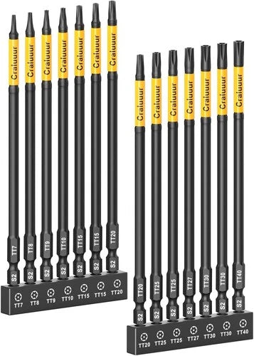 14PCS Impact Long Torx Bit Set 6 Inch T7?40 Tamper Proof Star Bits Set Magnetic