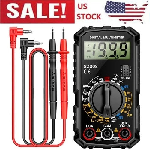 Digital Multimeter LCD Voltmeter Ammeter Ohmmeter Volt AC DC Tester Leads Meter