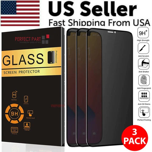 3 Pack For iPhone 17 16 15 14 13 Pro Max Privacy Tempered Glass Screen Protector