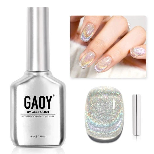 Cat Eye Gel Nail Polish, Glitter Holographic Nail Polish with Magnet, 16Ml Refle