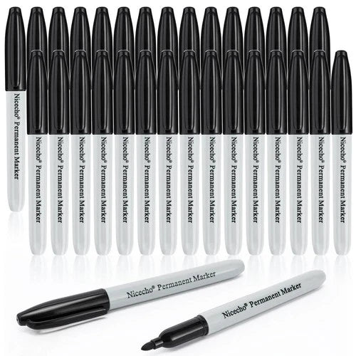 cecho Permanent Markers, Black Permanent Marker Pens, 30 Count Fine Point Basic