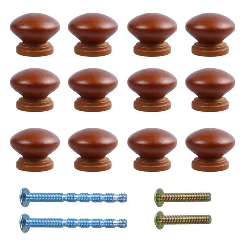 12Pcs Wooden Drawer Knobs Round Mushroom Cabinet Pulls 1.3