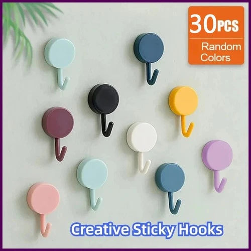 30 Pcs Wall Hooks Strong Adhesive No Drill Hooks for Kitchen Bathroom Home