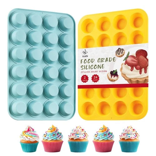 VRUIFA 2PCS Silicone Mini Muffin Pan, 24 Cups Nonstick Mini Cupcake Pan for B...