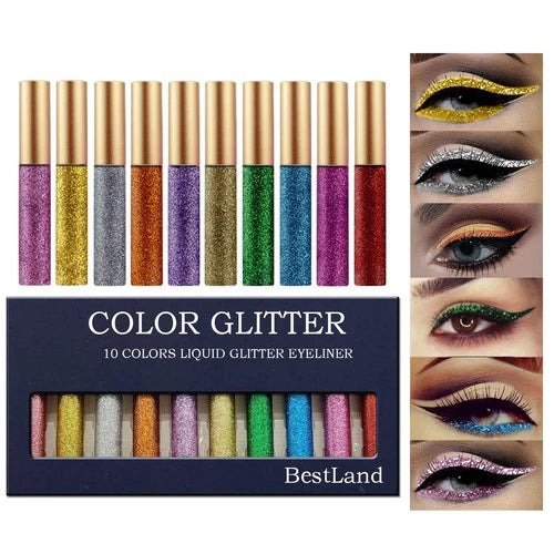 10 Colors Liquid Glitter Eyeliner Metallic Shimmer Glitter Eyeshadow Pigment Eye