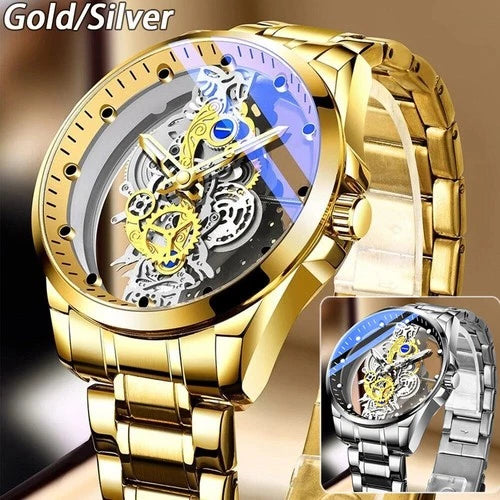 Hollow Skeleton Luxury Men's Automatic Quartz Stainless Steel Business Watch