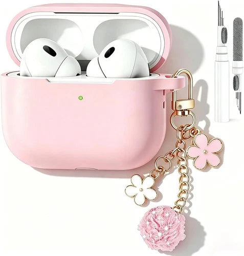 Cute Pink Case for Airpods Pro 3 Cover for Girl Women with Pom Pom Flower Keycha