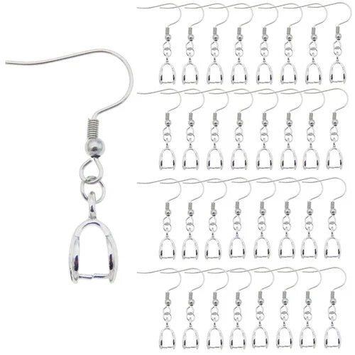 50PCS Earring Hooks with Pinch Bails Clasp for DIY Earring Making (Silver)