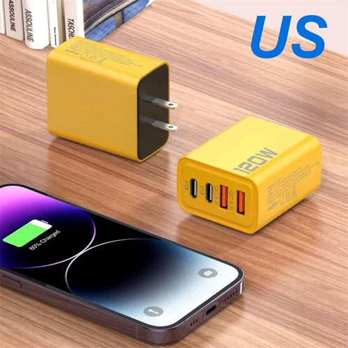 120W 4-Port USB C Fast Wall Charger Block All Cell Phone 17 15 16 11 X iPad