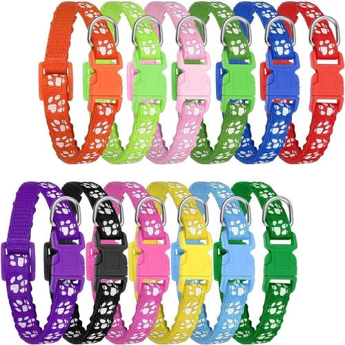 12 Pack Adjustable Puppy ID Collars, Soft Nylon for Newborn Litter (Medium)