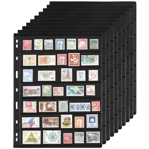 10 Sheets 20 Pages Postage Stamp Album Pages, 7 Pockets 7.7X 1.35in, 9 Hole Stam