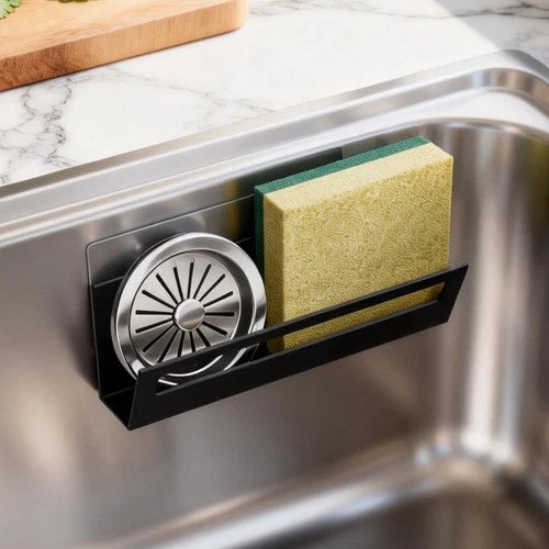 Sponge Holder for Kitchen Sink with Suction Cups & Adhesive Hook, Rustproof In-s