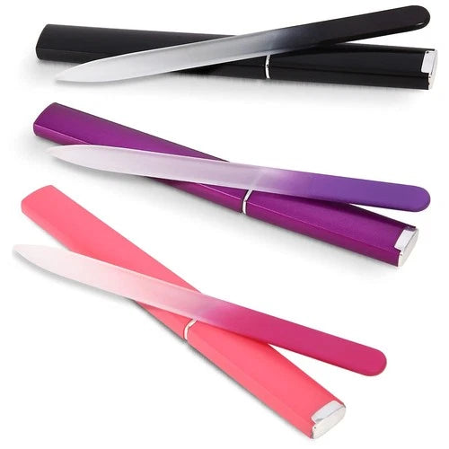 3 Pack Crystal Glass Nail Files with Case Double-Sided Etched Czech Glass