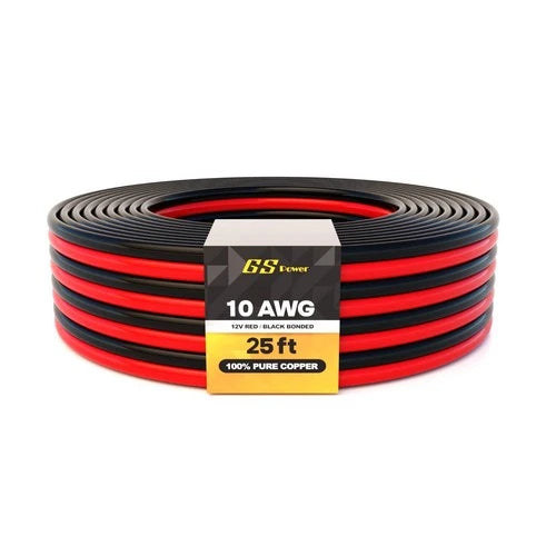 GS Power OFC Pure Copper 10 Gauge Wire 25ft Oxygen Free, 10 AWG-25 ft, Red