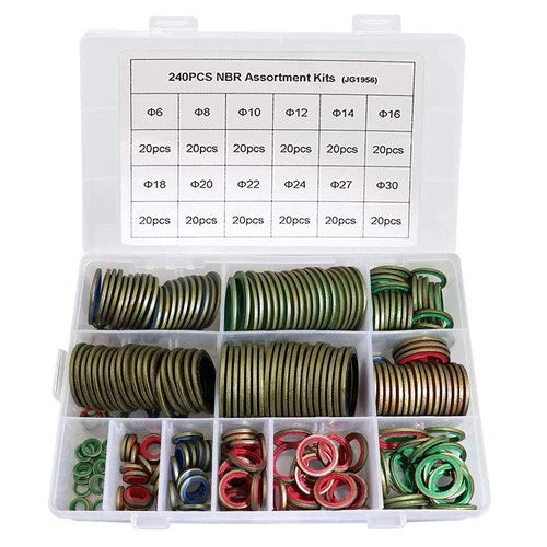 240Pcs 12 Sizes NBR Metal Bonded Sealing Washer Assort Kit Hydralic Oil Resist R