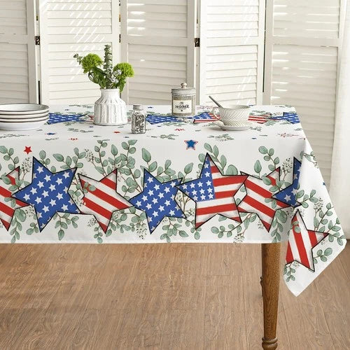 4th of July Tablecloth 52x70 Inch, Patriotic Eucalyptus Star Independence Day