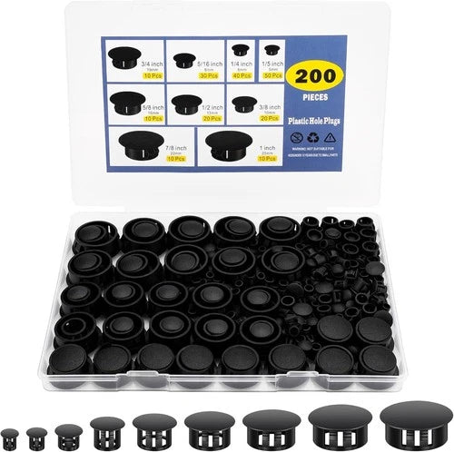 200Pcs Black Nylon Hole Plug Set (9 Sizes: 1