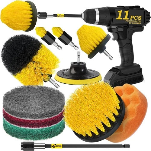 11 Piece Drill Brush Attachment Set Scouring Pads Power Scrubber