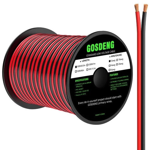 12 Gauge Wire 100FT,2 Conductor Electrical Cable - Red and Black,Low Voltage/PVC