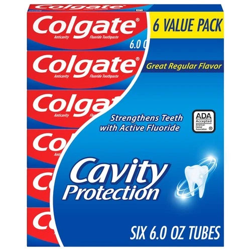 6 Pack Cavity Protection Toothpaste with Fluoride - Mint Flavor, ADA Accepted