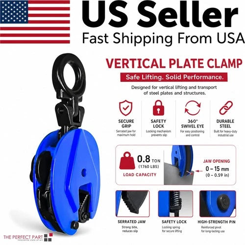 Vertical Plate Clamp 1760Lbs | 0.8 Ton Load Capacity Lifting Clamp | Jaw Opening