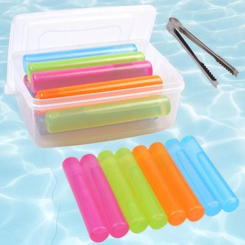 8Pack Reusable Ice Cubes with Lid Bin BPA Free Plastic Ice Sticks for Drinks