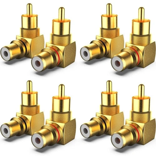 Rca Right Angle Adapter, Gold-Plated 8-Pack 90 Degree Metal Rca Male to Rca Fe