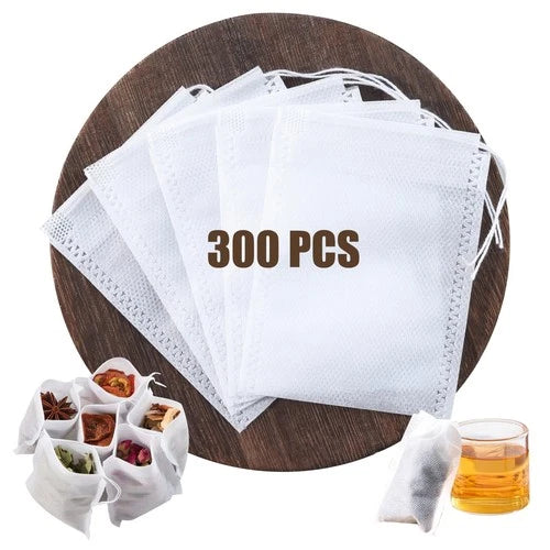 300 PCS Disposable Tea Bags for Loose Leaf Tea, Empty Tea Filter Bags with Draws
