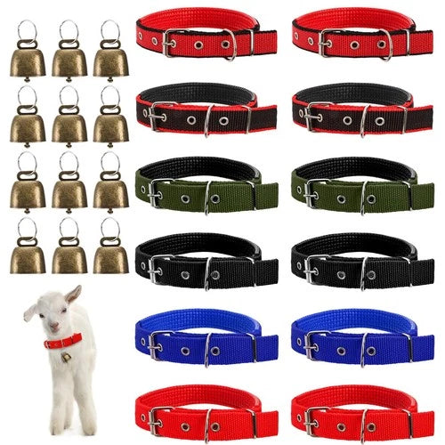 12 Pack Adjustable Goat Sheep Collars with Bells Nylon Livestock Collar Set