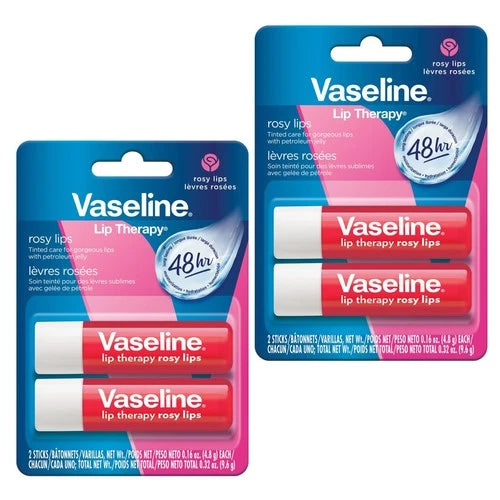 Vaseline Lip Therapy Care Rosy, Fast-Acting 4 Count (Pack of 1), Rosy