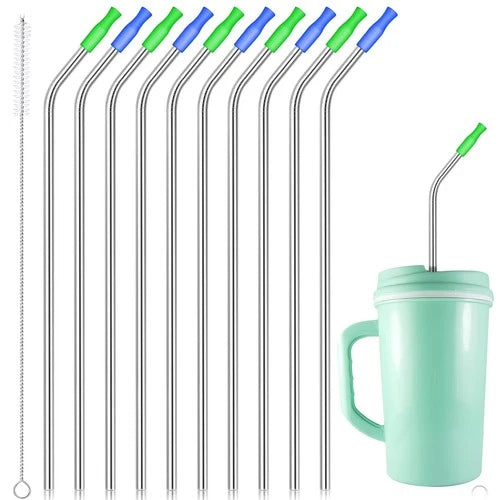 10 Pieces 14 Inch Stainless Steel Straw Extra Long Reusable Bent Straw for 100 O