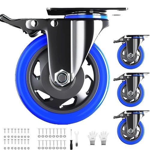 5 Inch Caster Wheels with Safety Dual Locking, Heavy Duty Casters Set of 4, Indu