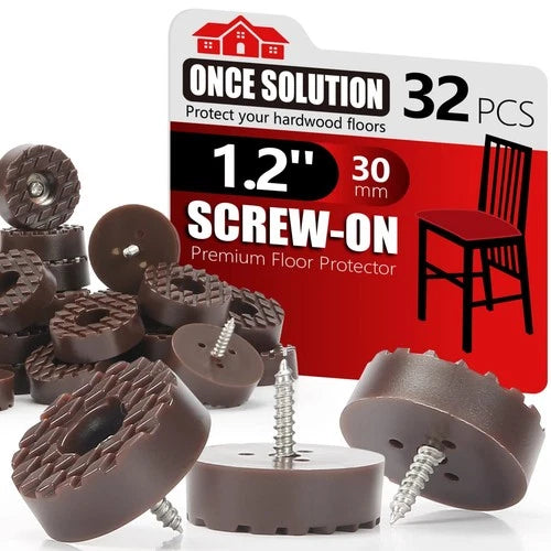 32 Pack Screw On Rubber Furniture Feet Anti Slip Floor Protectors Brown