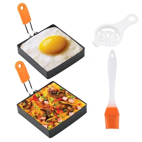 2-Pack Square Egg Rings, 4-Inch, Non-Stick, Stainless Steel for Frying Eggs & Pa