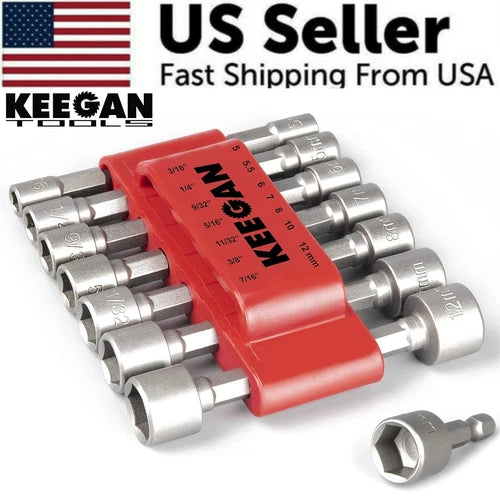 14 PCS Power Nut Driver Bit Set Quick Change MM & SAE Impact 1/4