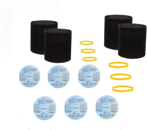 16-Pack Shop Vac Filters: 6 Dry, 6 Retaining Bands & 4 Foam Sleeve 5+ Gallon