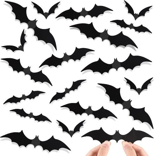 Bats Wall Decor, 120 Pcs 3D Bat Stickers Halloween Decorations for Home Black