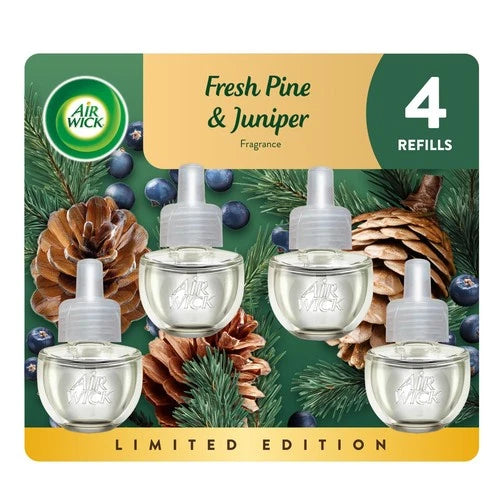 Air Wick Plug In Scented Oil Refill Essential Oils Fresh Pine & Juniper 4 ct