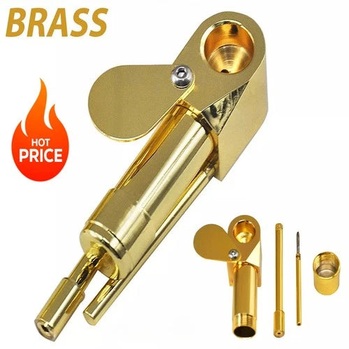 1? Brass Tobacco Smoking Proto Pipe style w Stash Storage Cylinder Chamber US