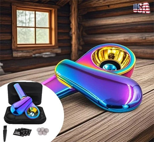 4 Inch Stainless Steel Magnetic Spoon Tobacco Smoking Metal Pipe 15 Filters Case