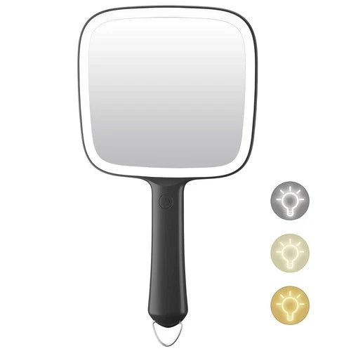 Hand Mirror with 3 Light Color & Dimmable, Lighted Handheld Mirror, Lightweight