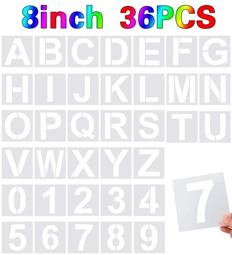 36 Pcs Large Alphabet & Number Stencils 8 Inch Reusable Letters for Painting