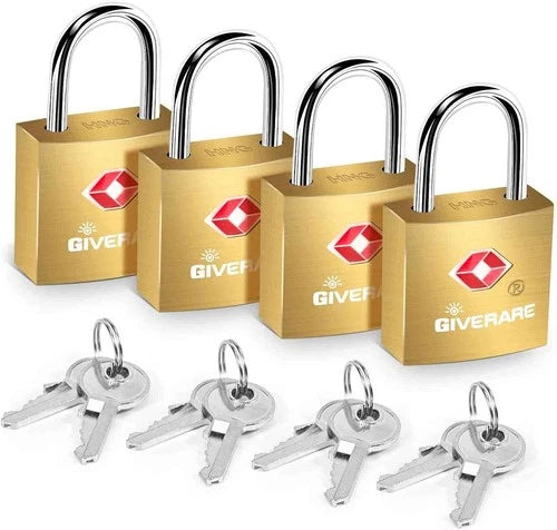 4 Pack TSA Approved Travel Luggage Locks with Keys, Solid Brass Copper Keyed ...
